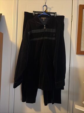 Stacy Adams Velour Track Suit Black Vintage Y2K Mens Sz 2X Jacket 42X34 Pants
